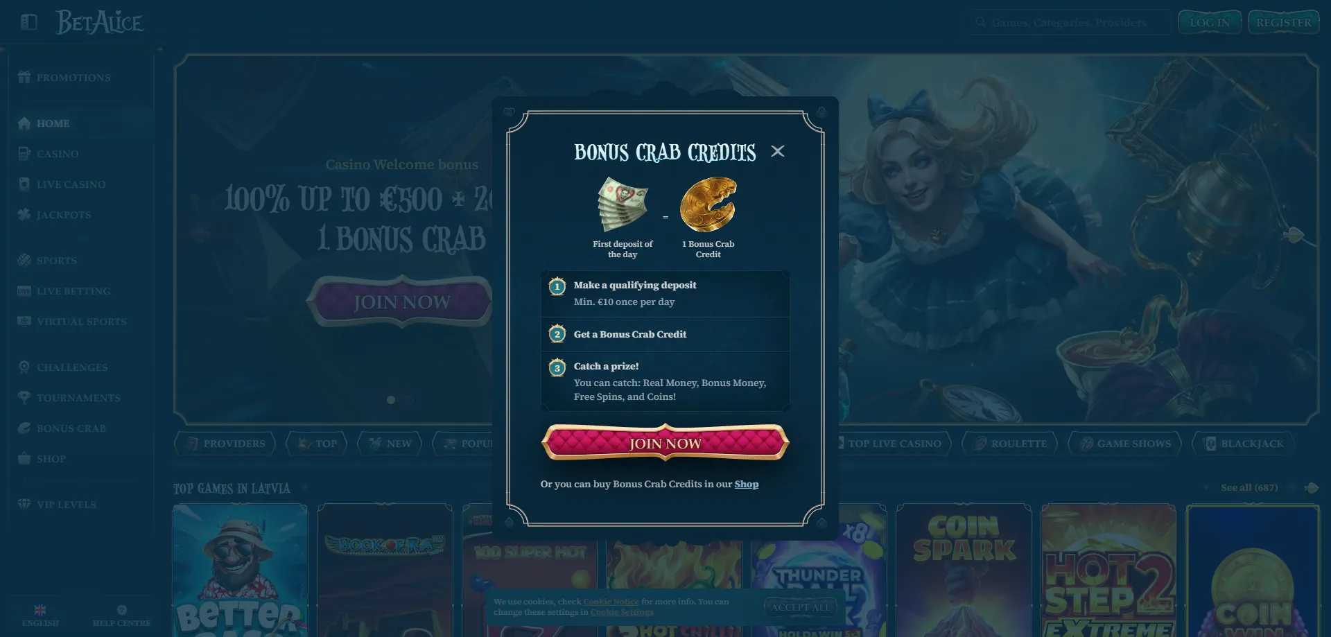 BetAlice casino bonus di benvenuto fino a 200 giri gratuiti Italia
